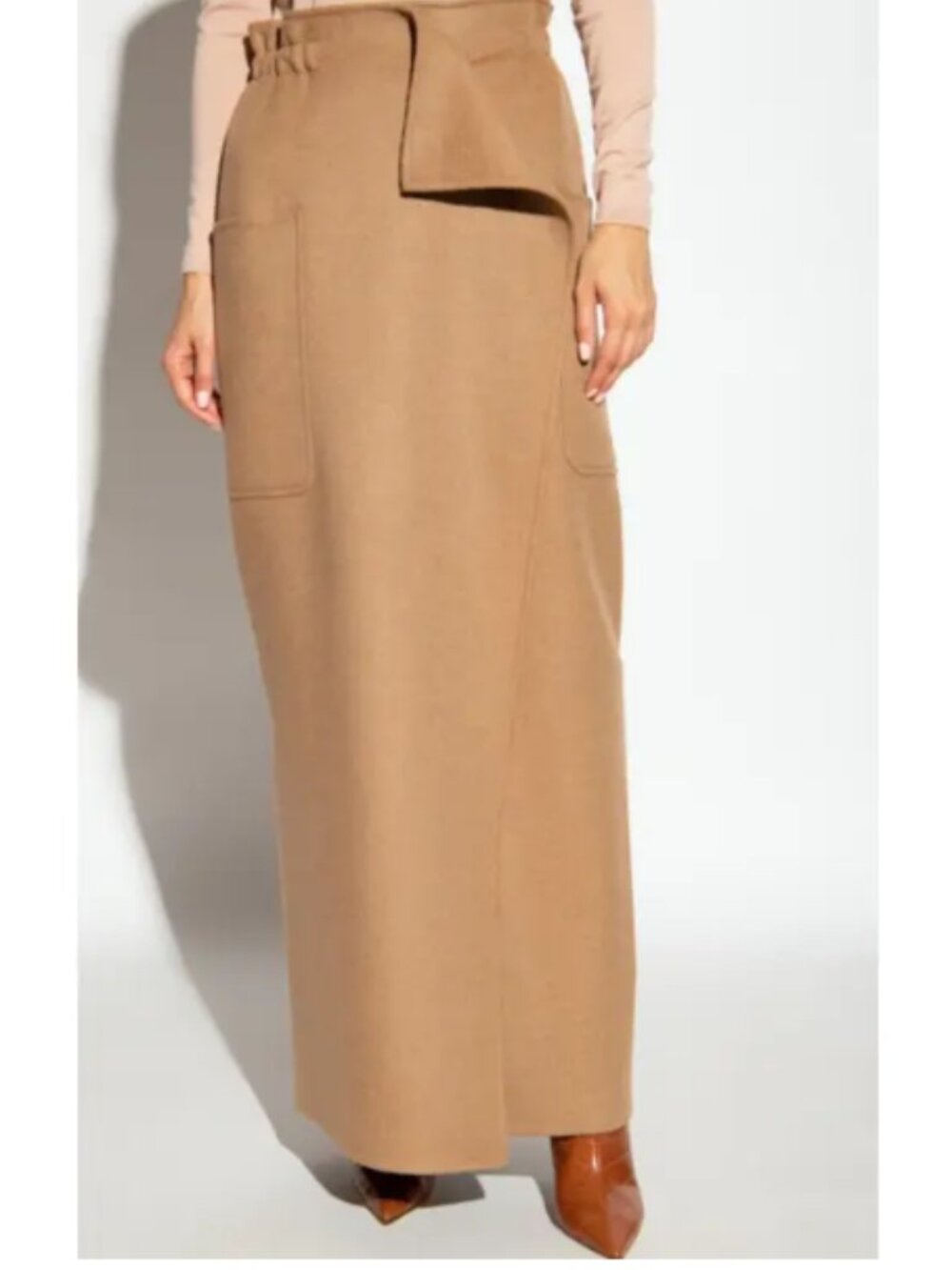 NWOT Max Mara Tan Carbone Camel Wool Maxi Skirt
